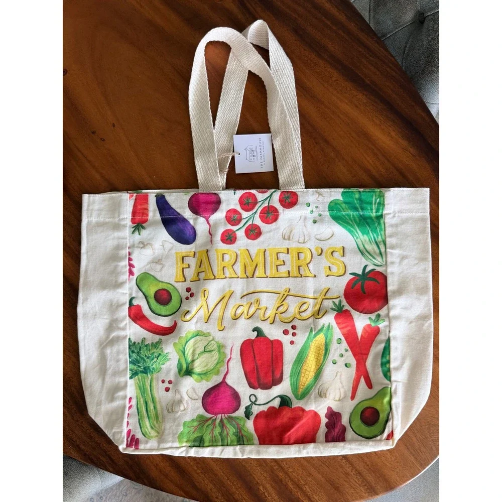 Farmers Market Canvas Tote Bag Vegetable Print The Farmhouse Rachel Ashwell NWT